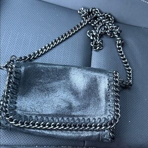 Borse in Pelle Black Leather Chain Trim Detail Handle Purse Handbag Shoulder Bag